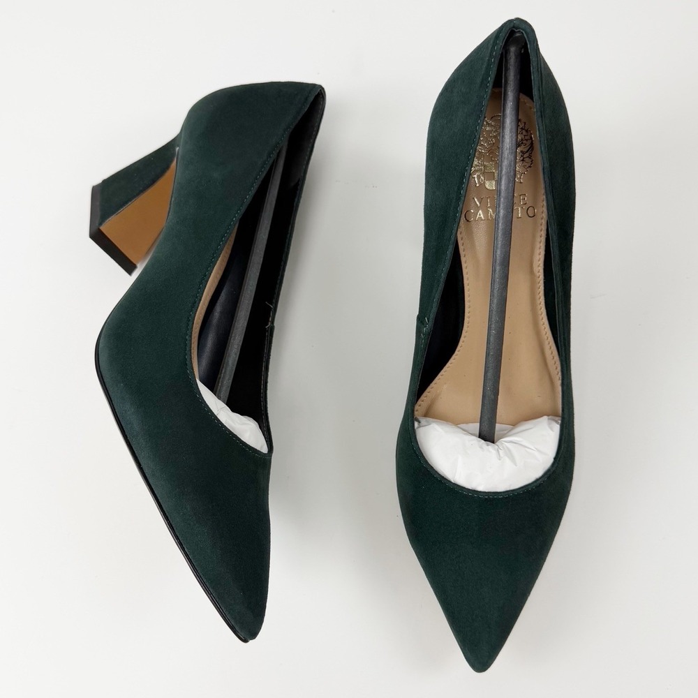 Vince Camuto Heels Womens 8M Green True Suede Hailenda Flare Heel Shoes NEW NIB